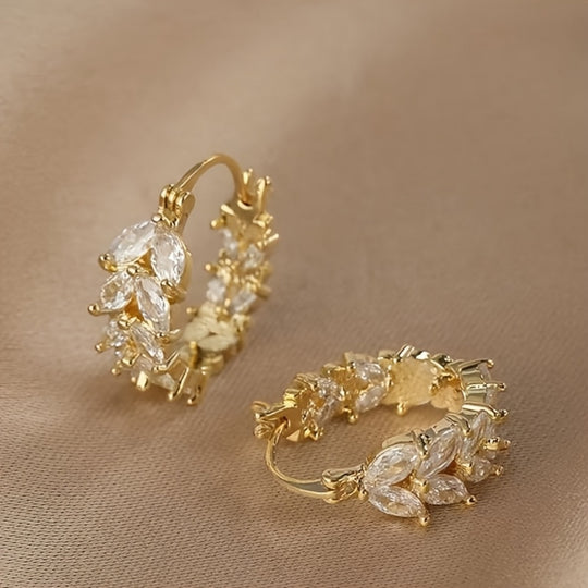 Elegant Rhinestones Wheat Hoop Earrings
