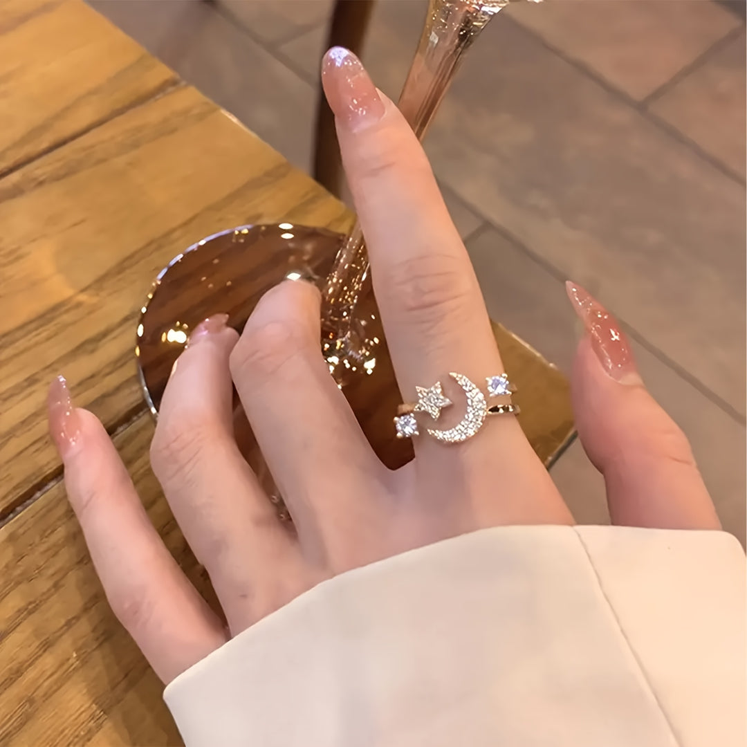 Adjustable Star & Crescent Open Ring