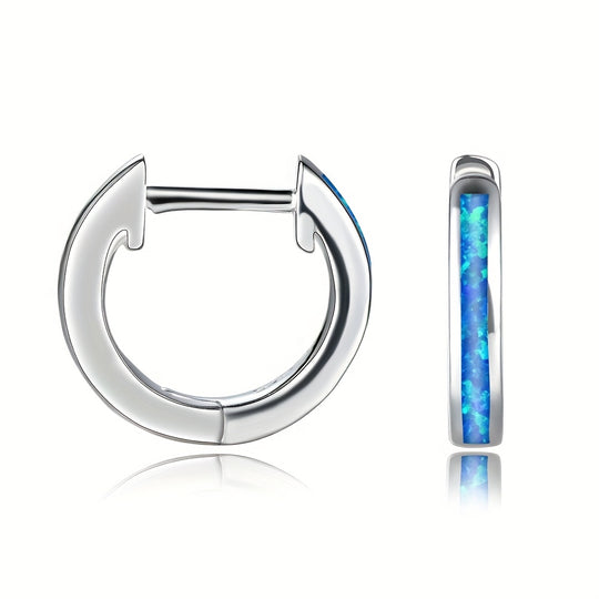 Classic Inlaid Blue Opal Hoop Earrings