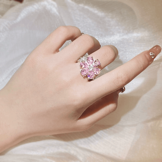 Modern Floral Pink Zirconia Ring