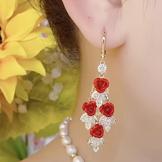 Stylish Rose Tassel Drop Earrings