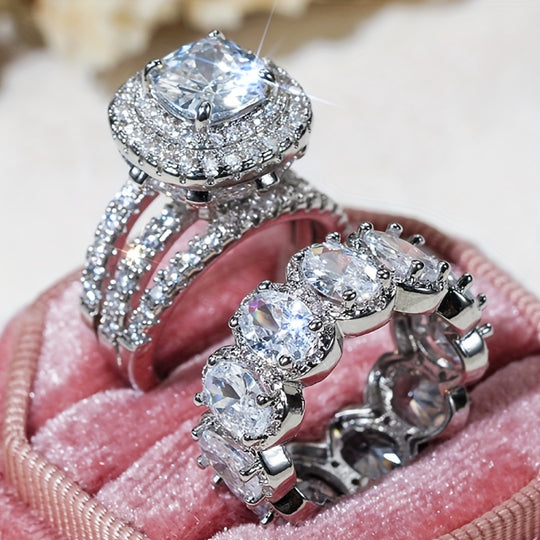 2pcs Minimalist Zirconia Wedding Band Set