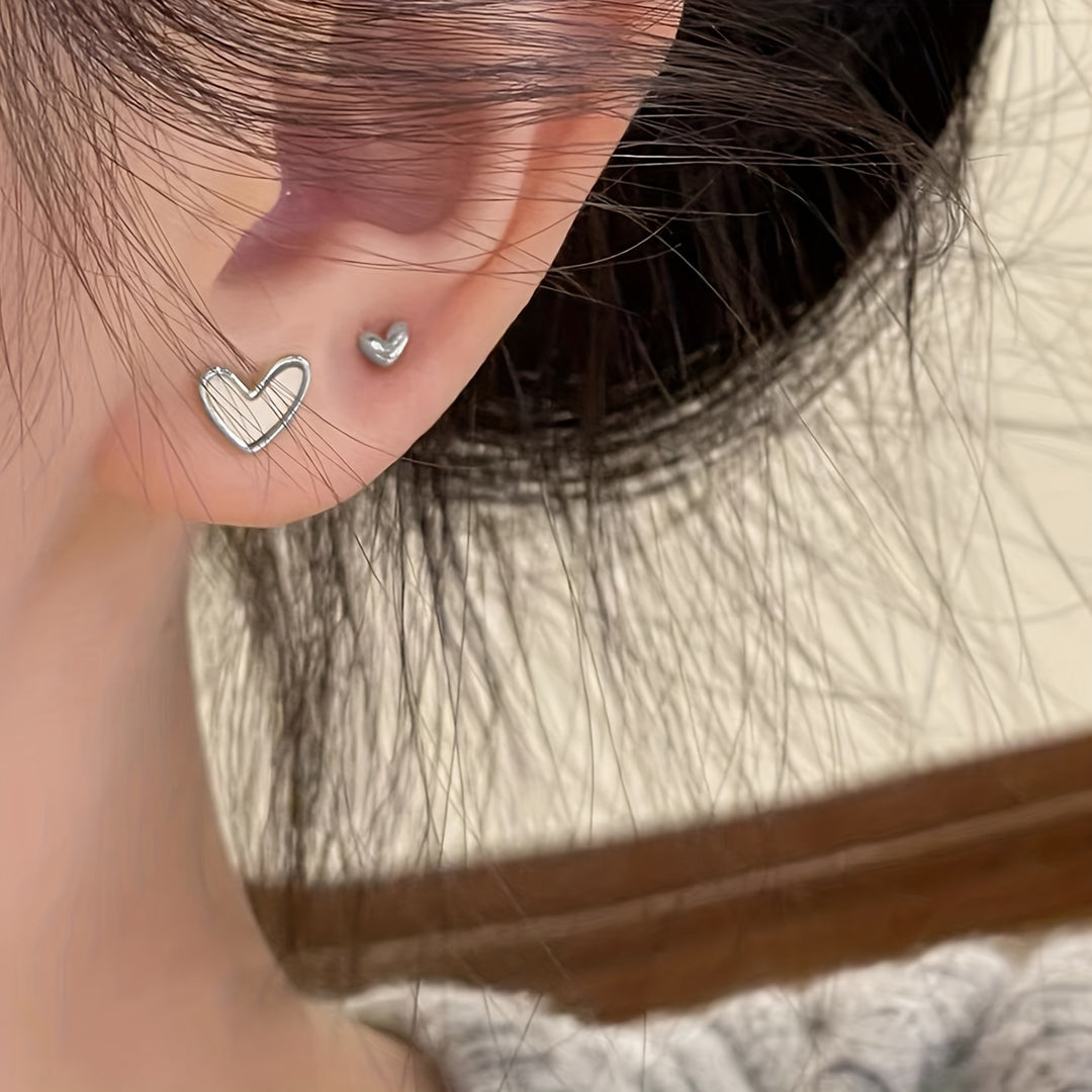 3 Pairs Simple Heart Earrings