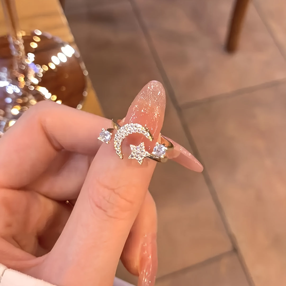 Adjustable Star & Crescent Open Ring