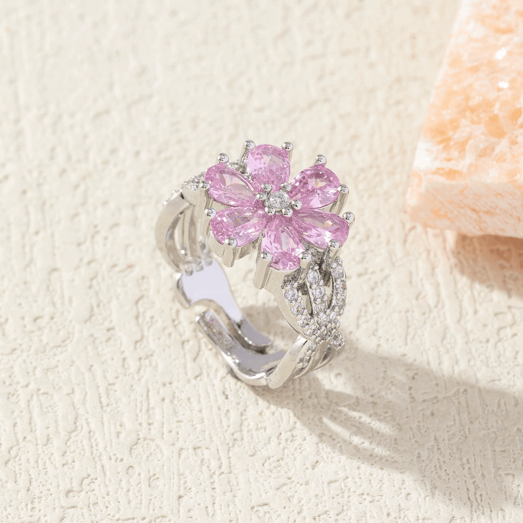 Modern Floral Pink Zirconia Ring