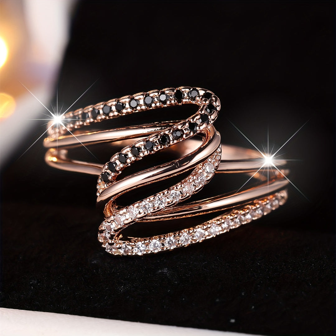 Wavy Black Cubic Zirconia Ring