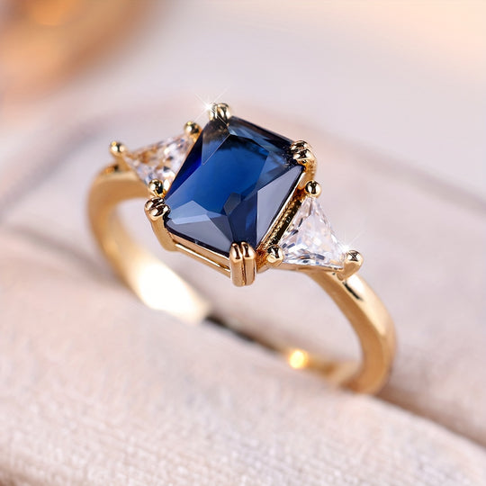 Trendy Blue Square Zirconia Ring