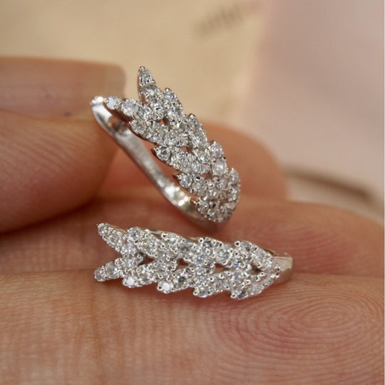 Elegant Leaf Design Zirconia Hoop Earrings