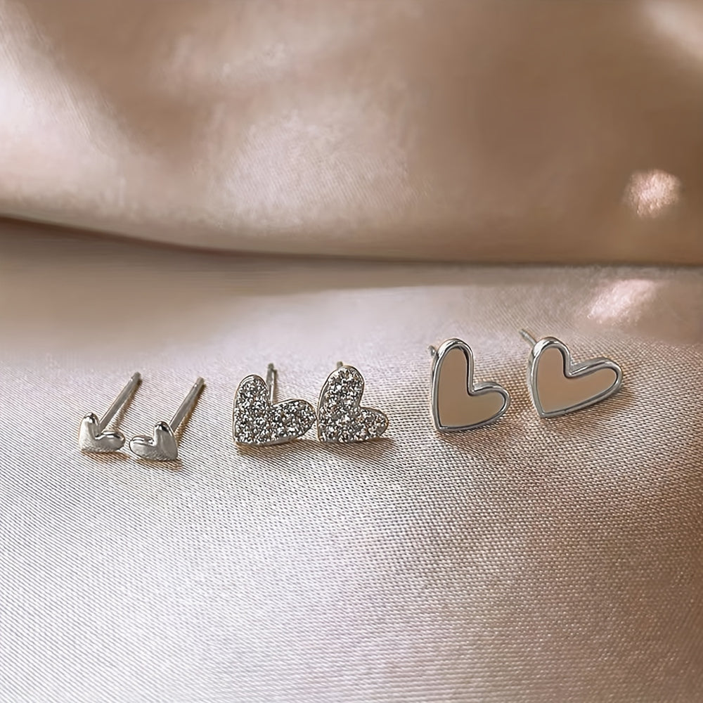 3 Pairs Simple Heart Earrings