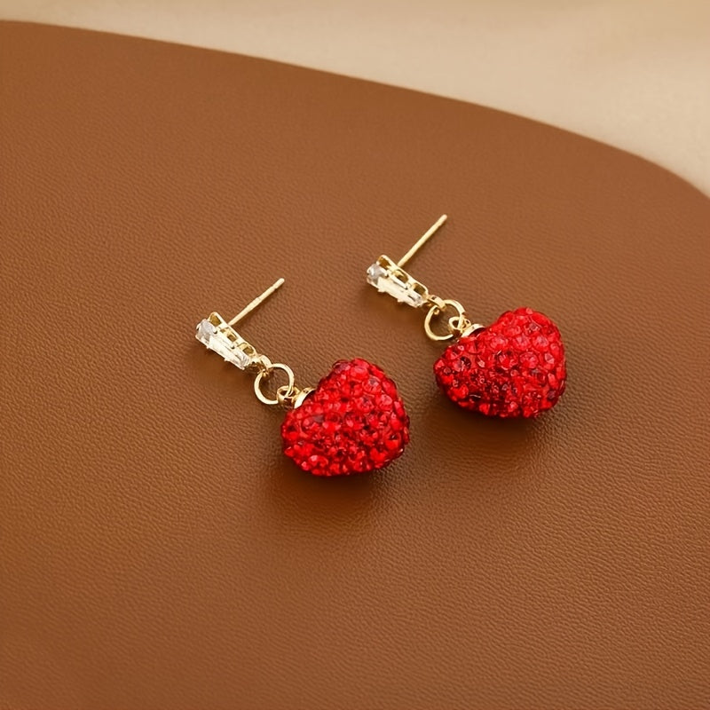 Luxurious Red Heart Dangle Earrings