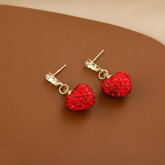 Luxurious Red Heart Dangle Earrings