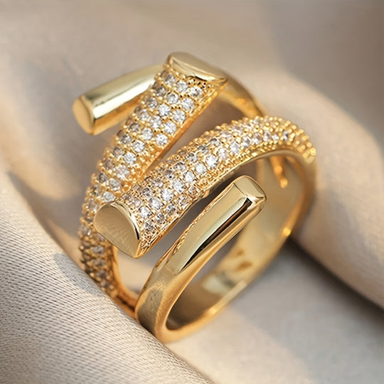 Unique Inlaid  Zirconia Open Ring