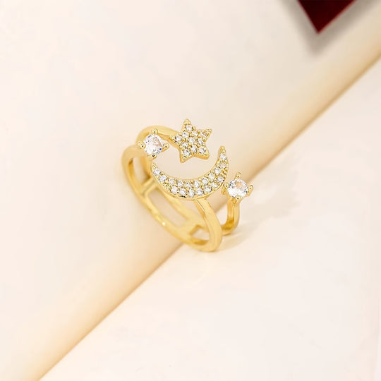 Adjustable Star & Crescent Open Ring