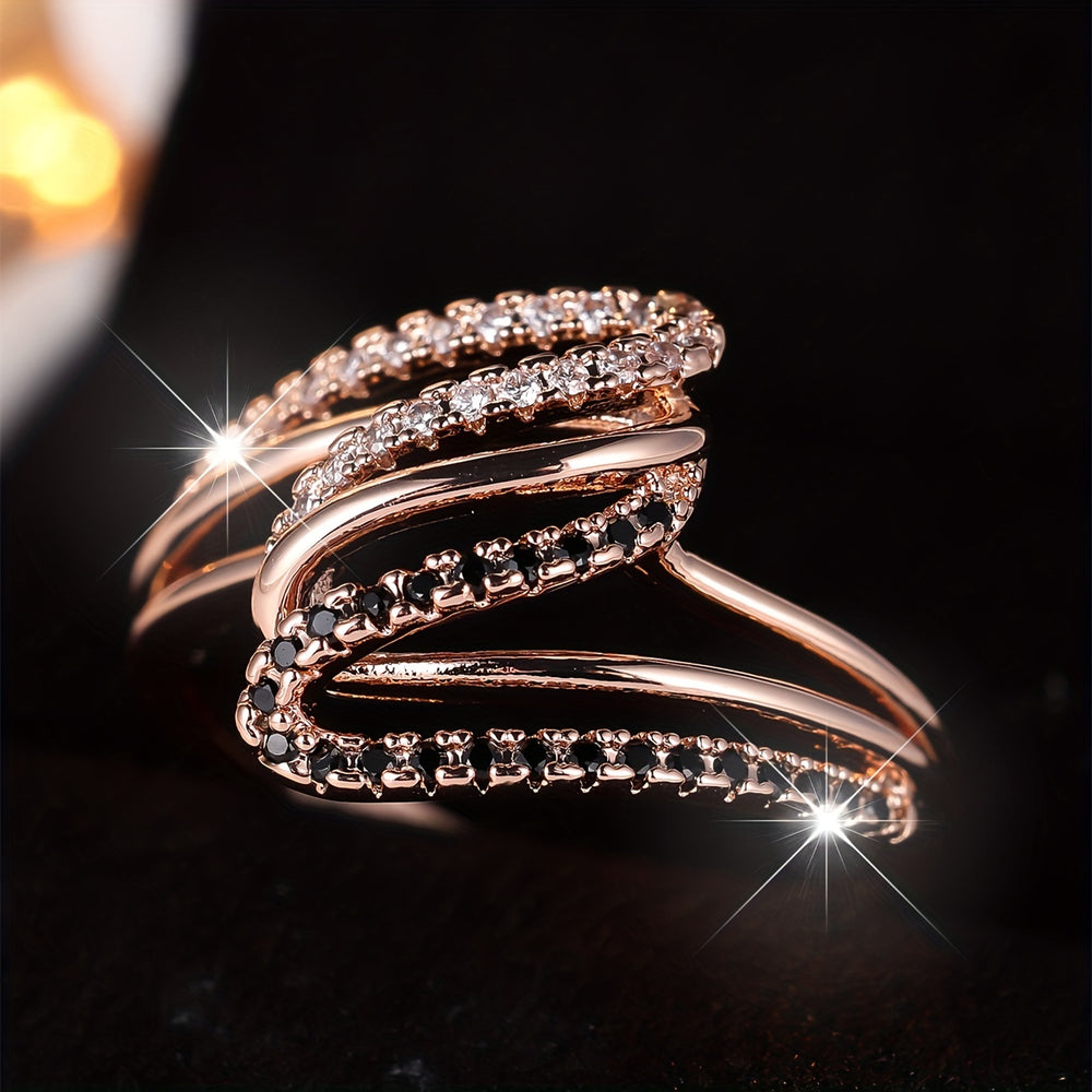 Wavy Black Cubic Zirconia Ring