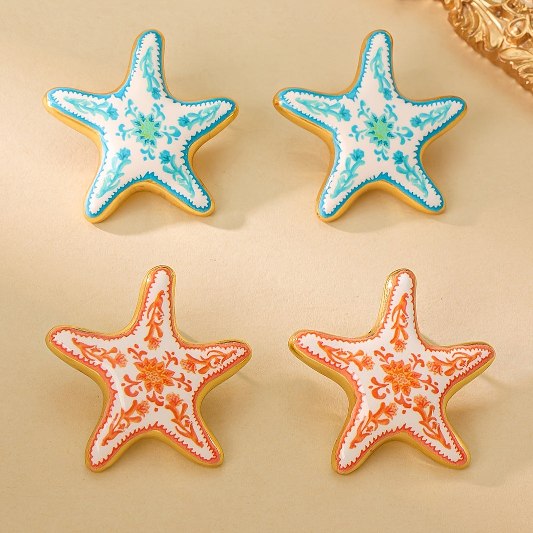 Trendy Painted Starfish Earrings