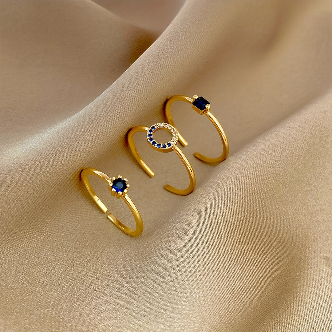 Dainty Blue Gemstone Open Ring Set