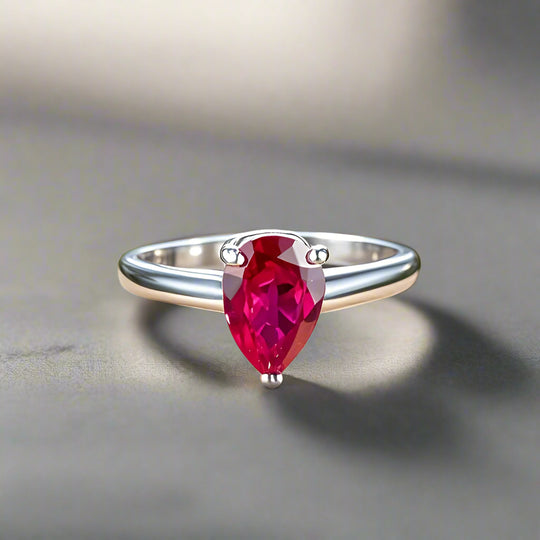 Simple Teardrop Red Zirconia Ring