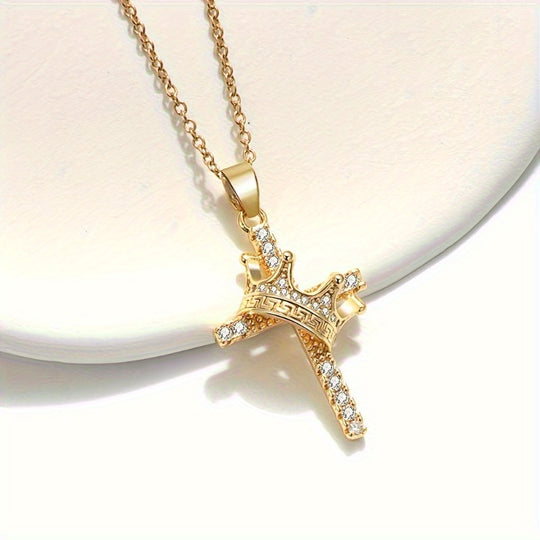 Classic Crown Cross Pendant Necklace