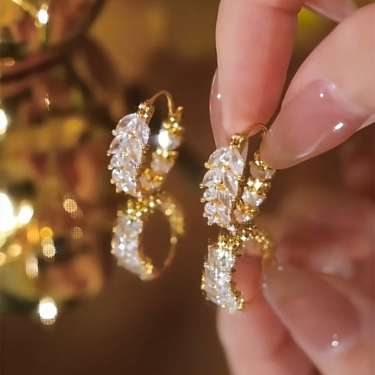 Elegant Rhinestones Wheat Hoop Earrings