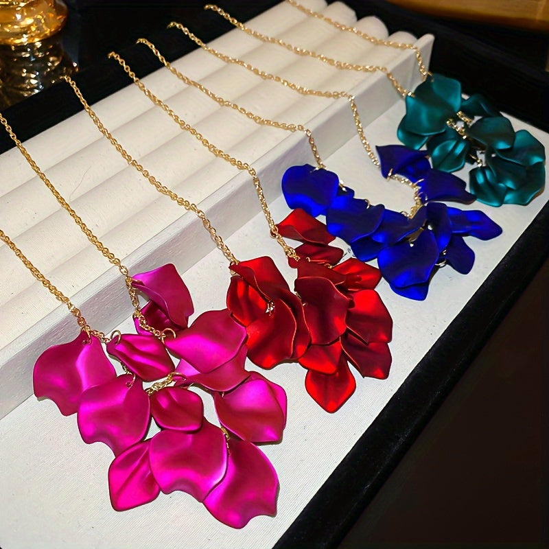 Sleek Elegant Floral Petal Tassel Necklace