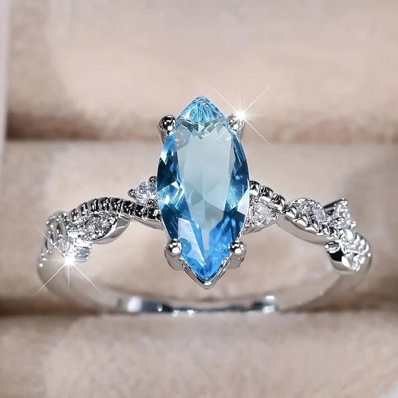 Charming Blue Oval Zirconia Ring