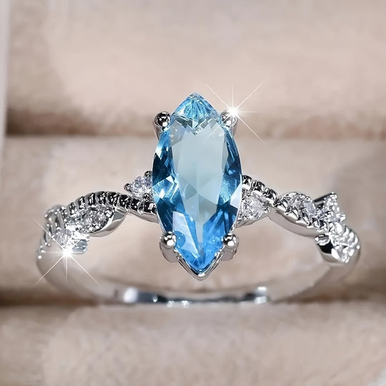 Charming Blue Oval Zirconia Ring