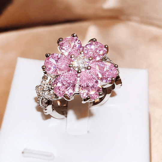 Modern Floral Pink Zirconia Ring
