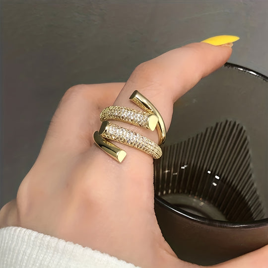 Unique Inlaid  Zirconia Open Ring