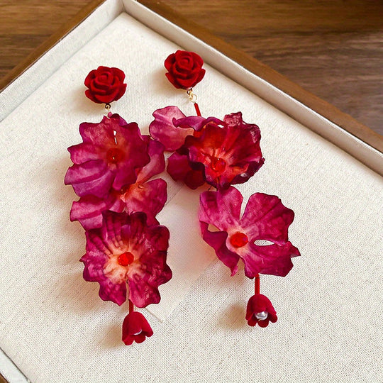 Fashionable Red Rose Earrings