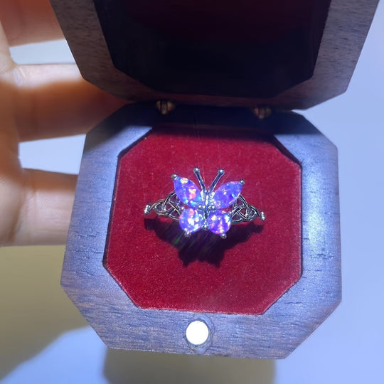 Elegant Boho-Chic Purple Opal Butterfly Ring
