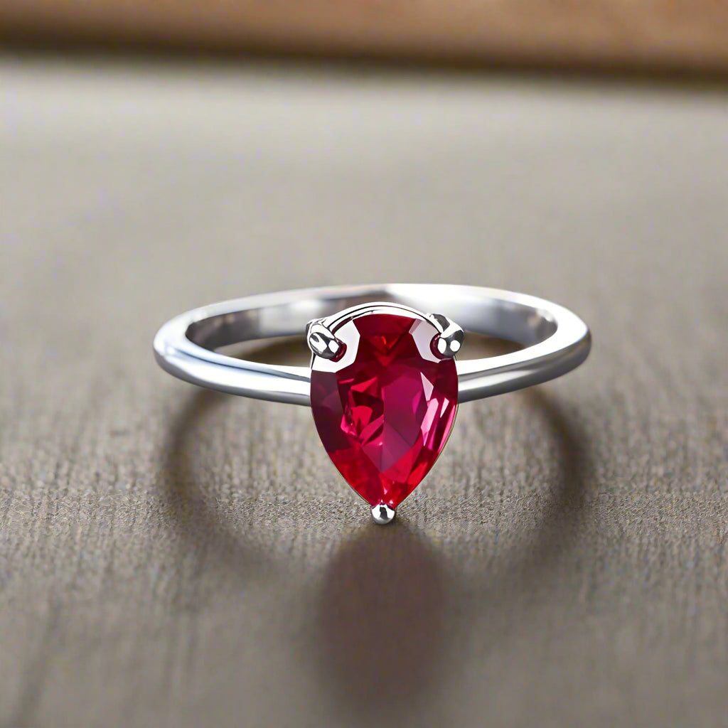 Simple Teardrop Red Zirconia Ring