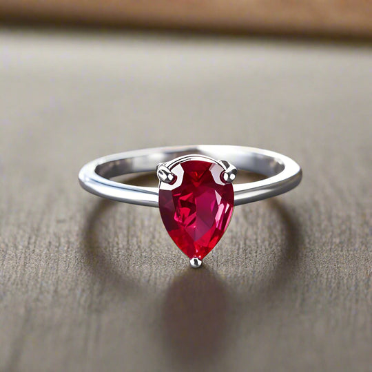 Simple Teardrop Red Zirconia Ring