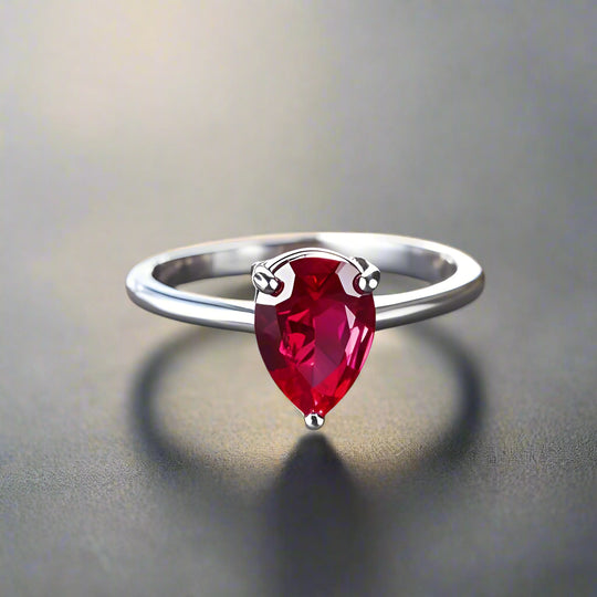 Simple Teardrop Red Zirconia Ring