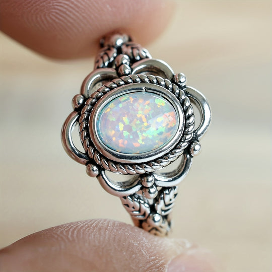 Retro Silvery Opal Ring