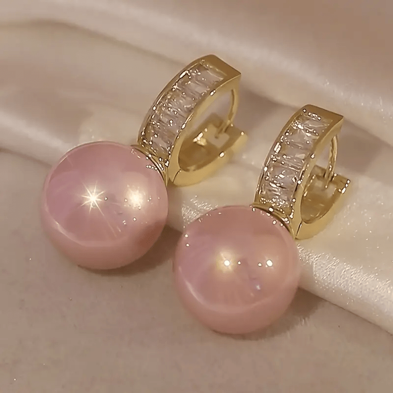 Pink Pearl Zirconia Earrings