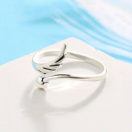 Simple Heart & Wing Open Ring