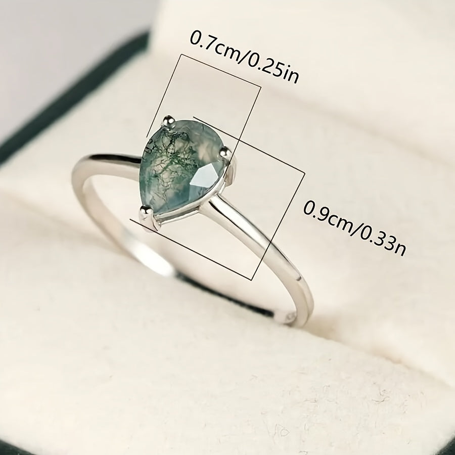 Simple Water Drop Green Agate Ring