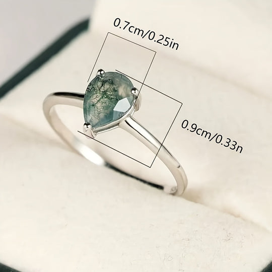 Simple Water Drop Green Agate Ring