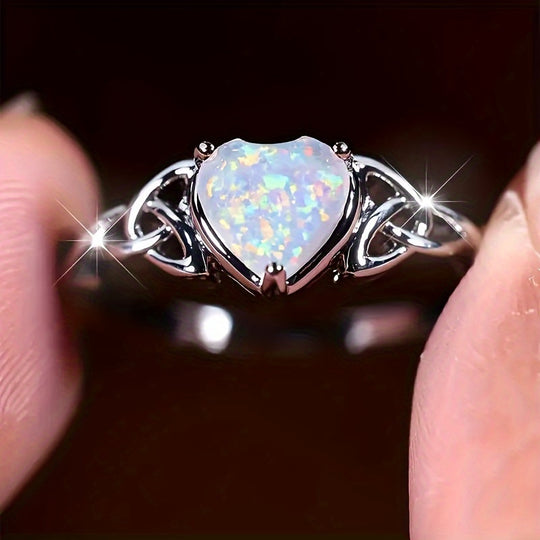 Stylish White Opal Heart Ring
