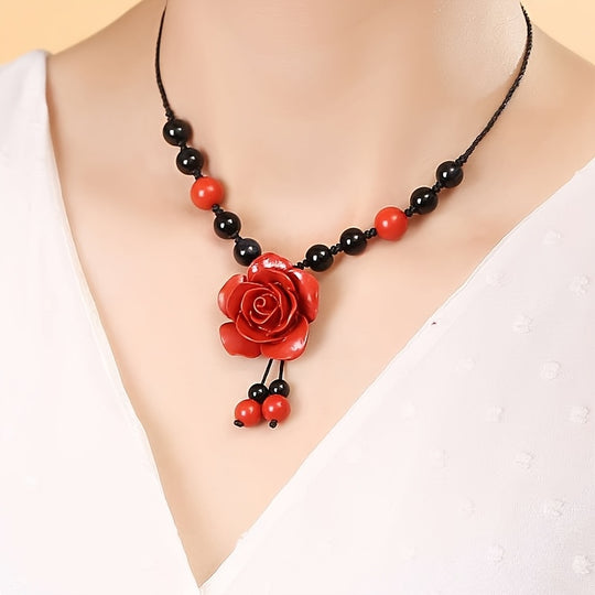 Elegant Resin Rose Flower Pendant Necklace