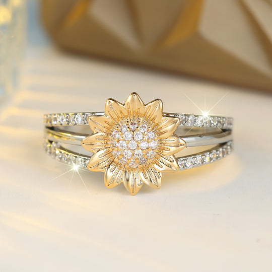 Elegant Sunflower Zirconia Ring