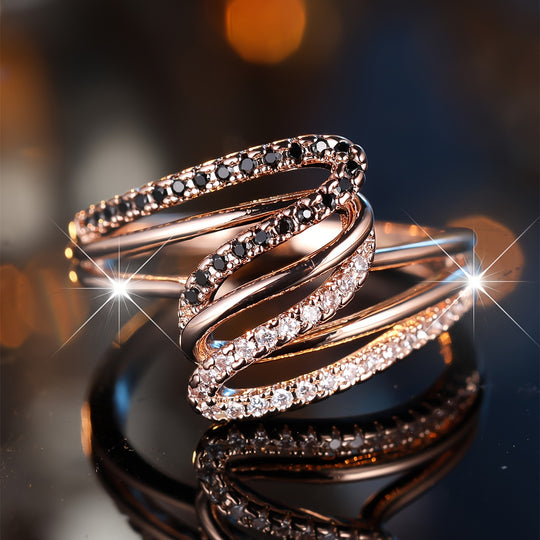 Wavy Black Cubic Zirconia Ring