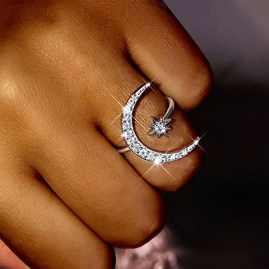 Adjustable Star & Crescent Moon Ring
