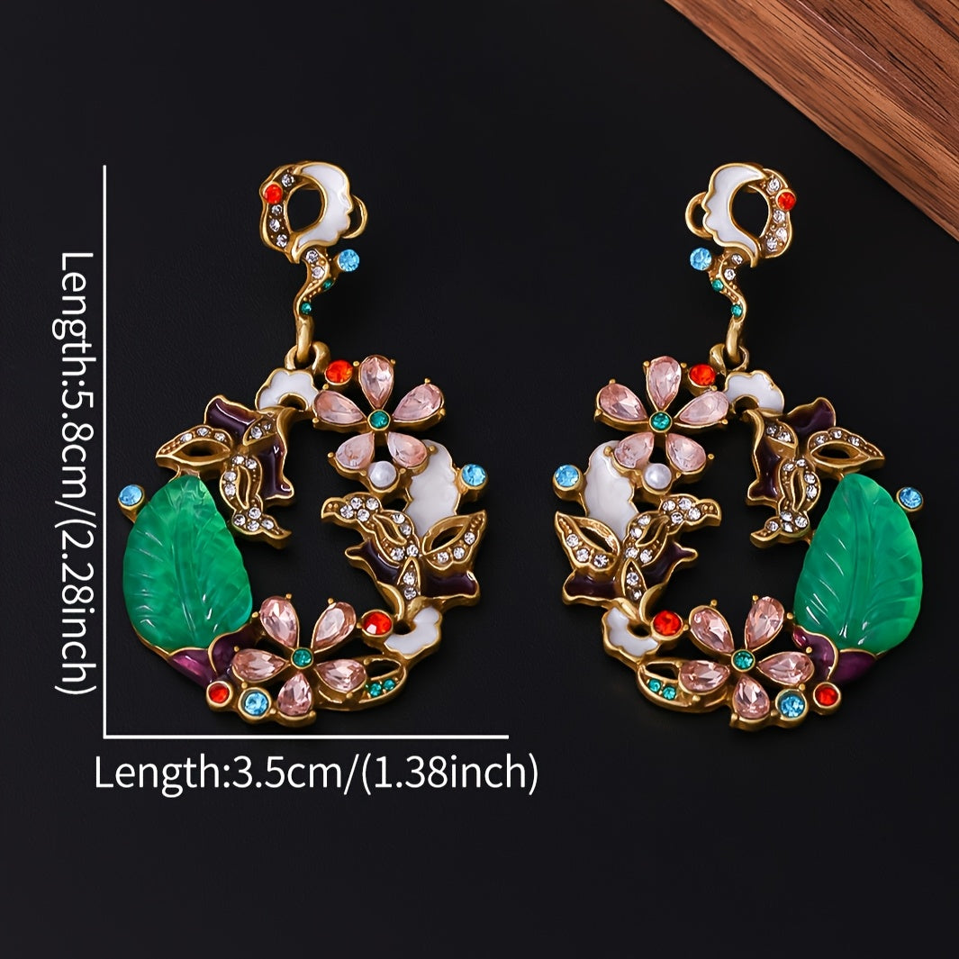Elegant Floral Enamel Drop Earrings