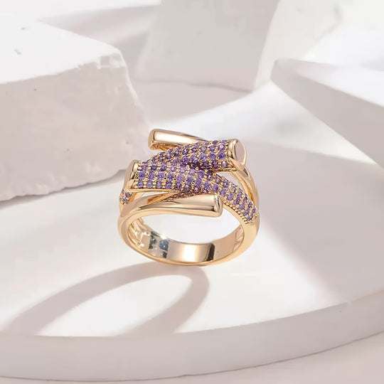 Unique Inlaid  Zirconia Open Ring