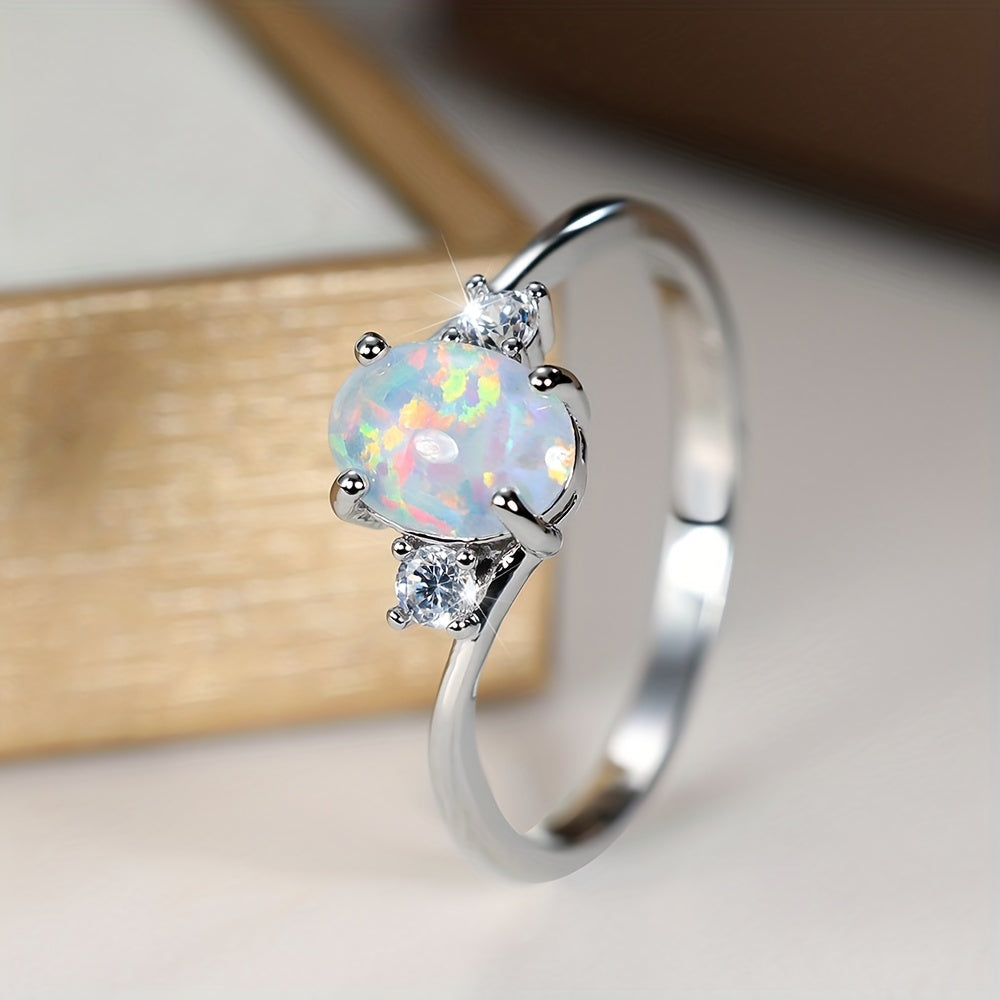 Oval White Opal Ring