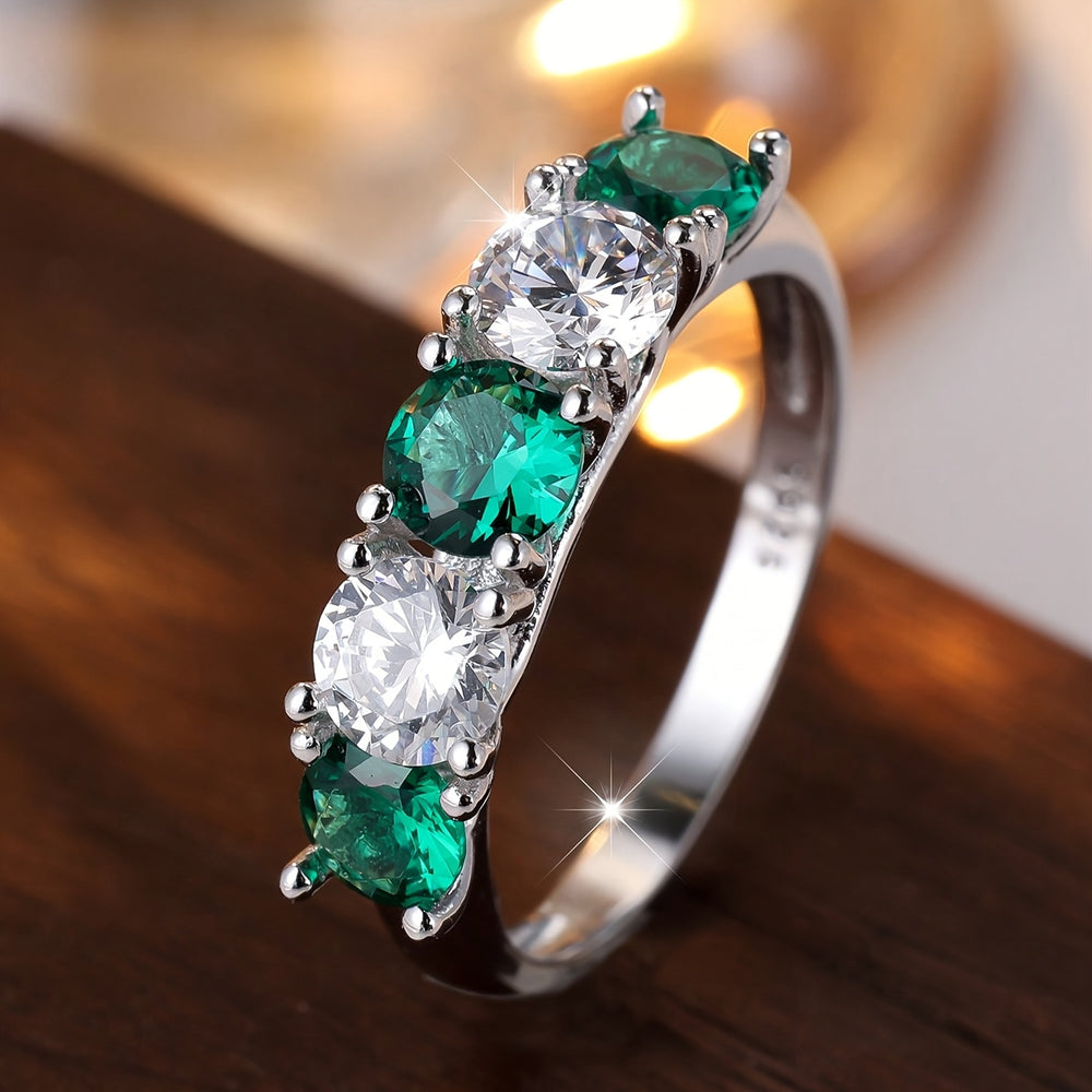 Round White and Green Zirconia Ring