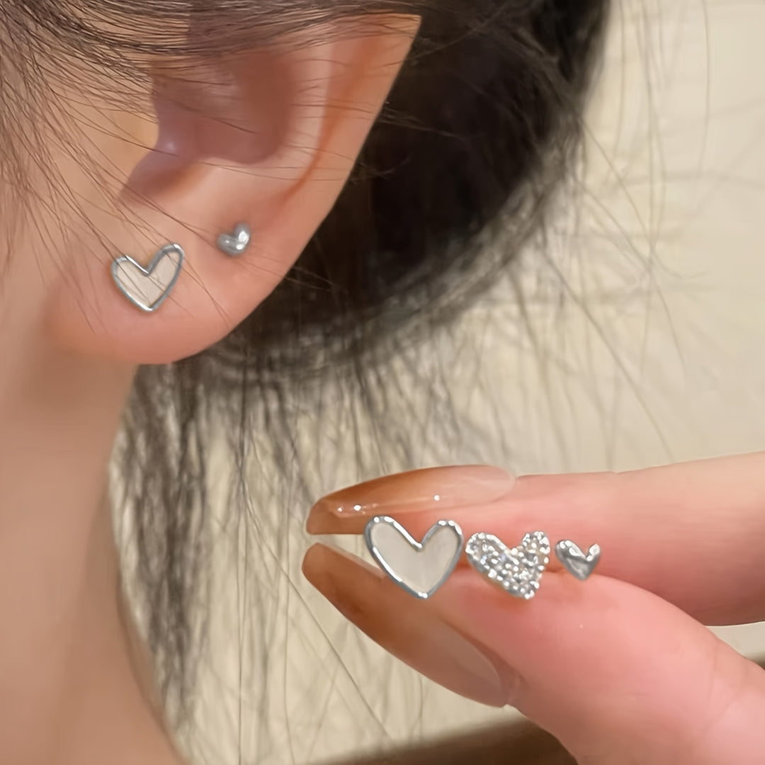 3 Pairs Simple Heart Earrings
