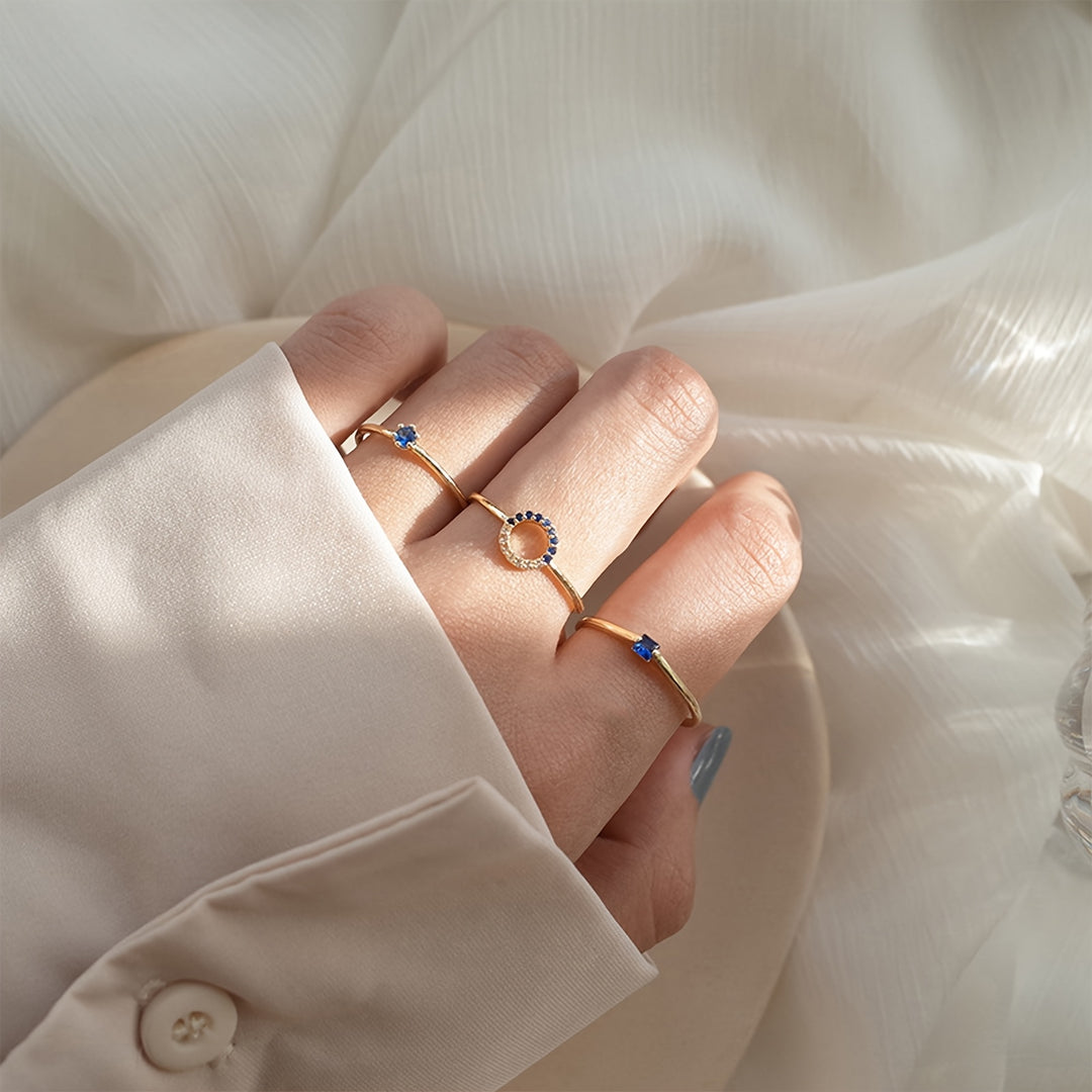 Dainty Blue Gemstone Open Ring Set