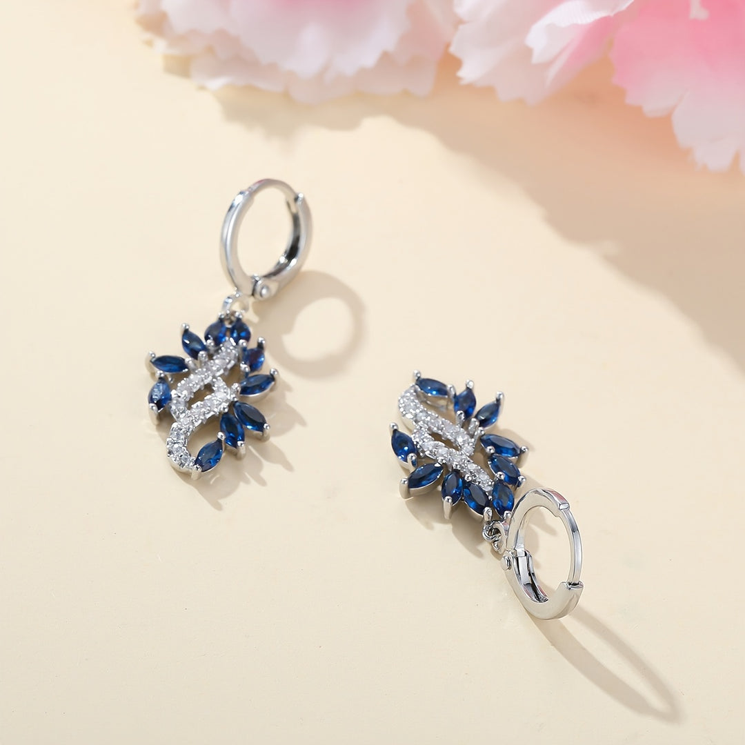 Elegant Blue Zirconia Leaf Drop Earrings